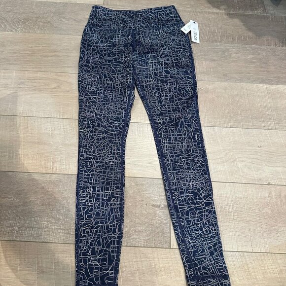 ZELOS WOMENS NEW XS LEGGINGS NAVY BLUE WITH LINES - Picture 1 of 7